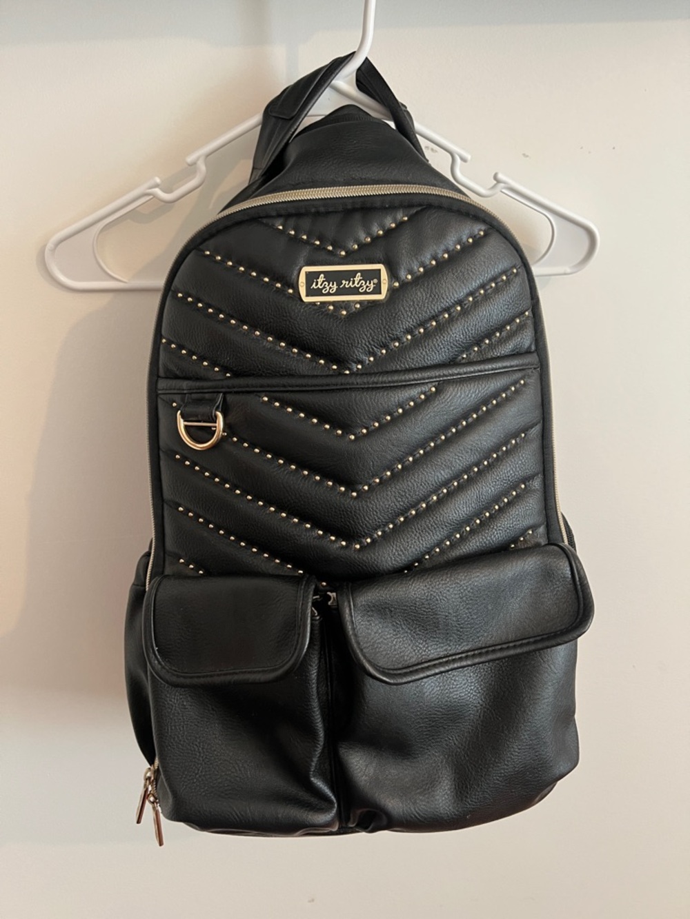 Itzy Ritzy Black Quilted Stud Accent Backpack